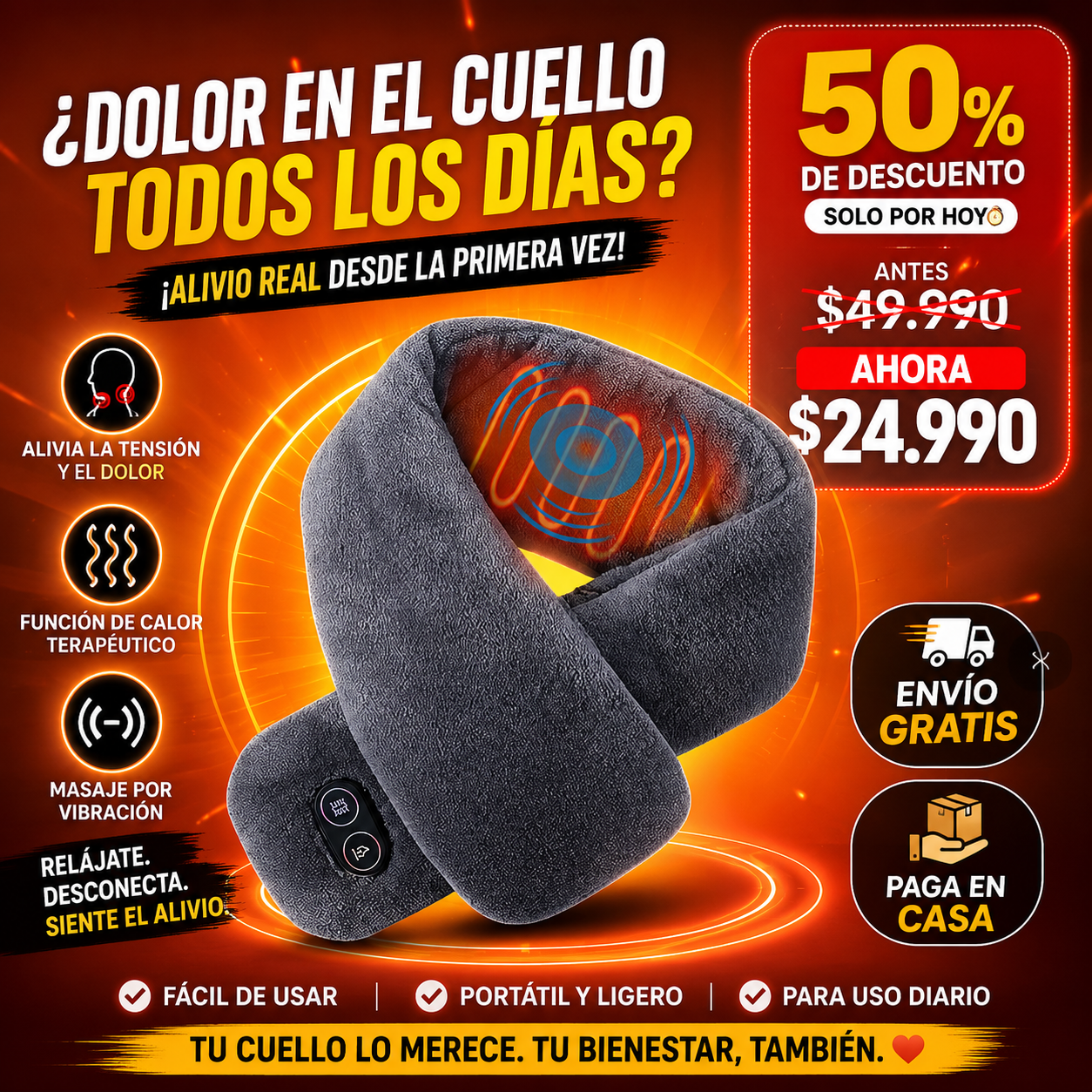 HeatRelief™ – Calor terapéutico + masaje vibratorio para aliviar el dolor cervical al instante