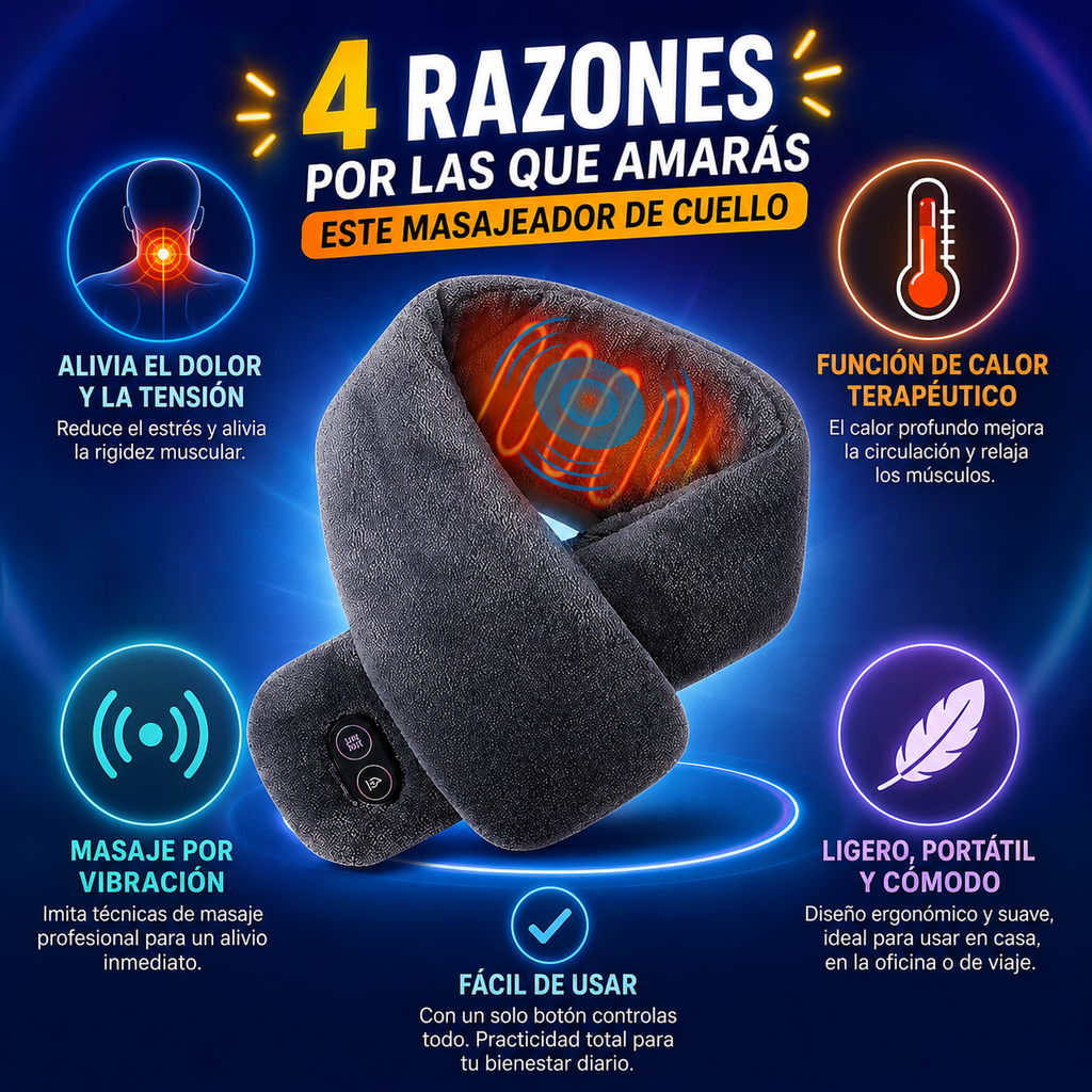 HeatRelief™ – Calor terapéutico + masaje vibratorio para aliviar el dolor cervical al instante