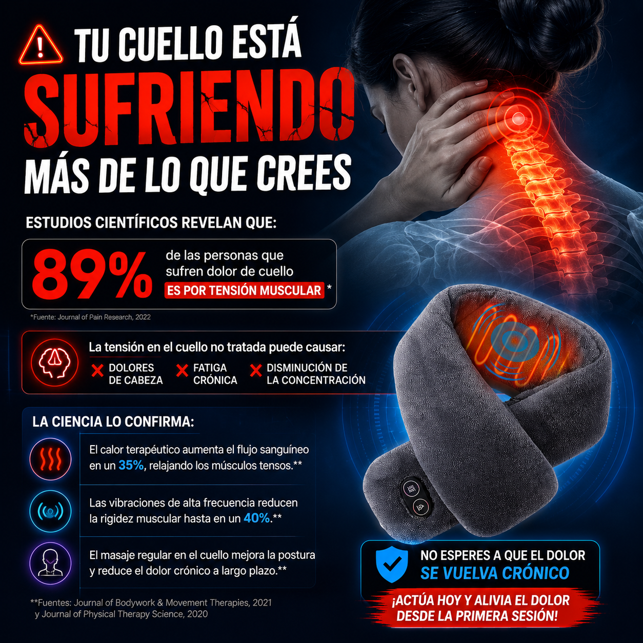 HeatRelief™ – Calor terapéutico + masaje vibratorio para aliviar el dolor cervical al instante